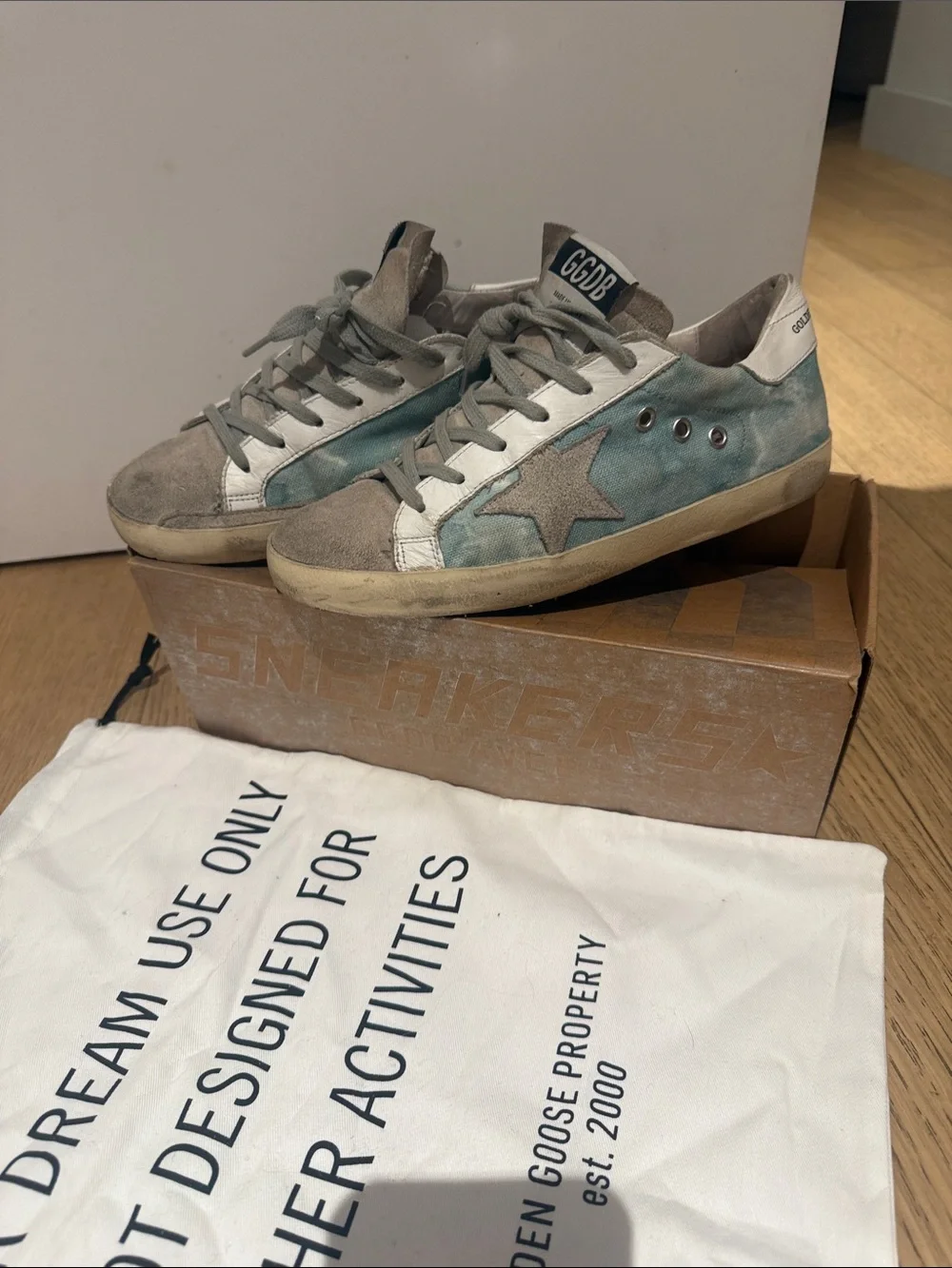 Golden Goose Light Blue and Gray Star Sneakers